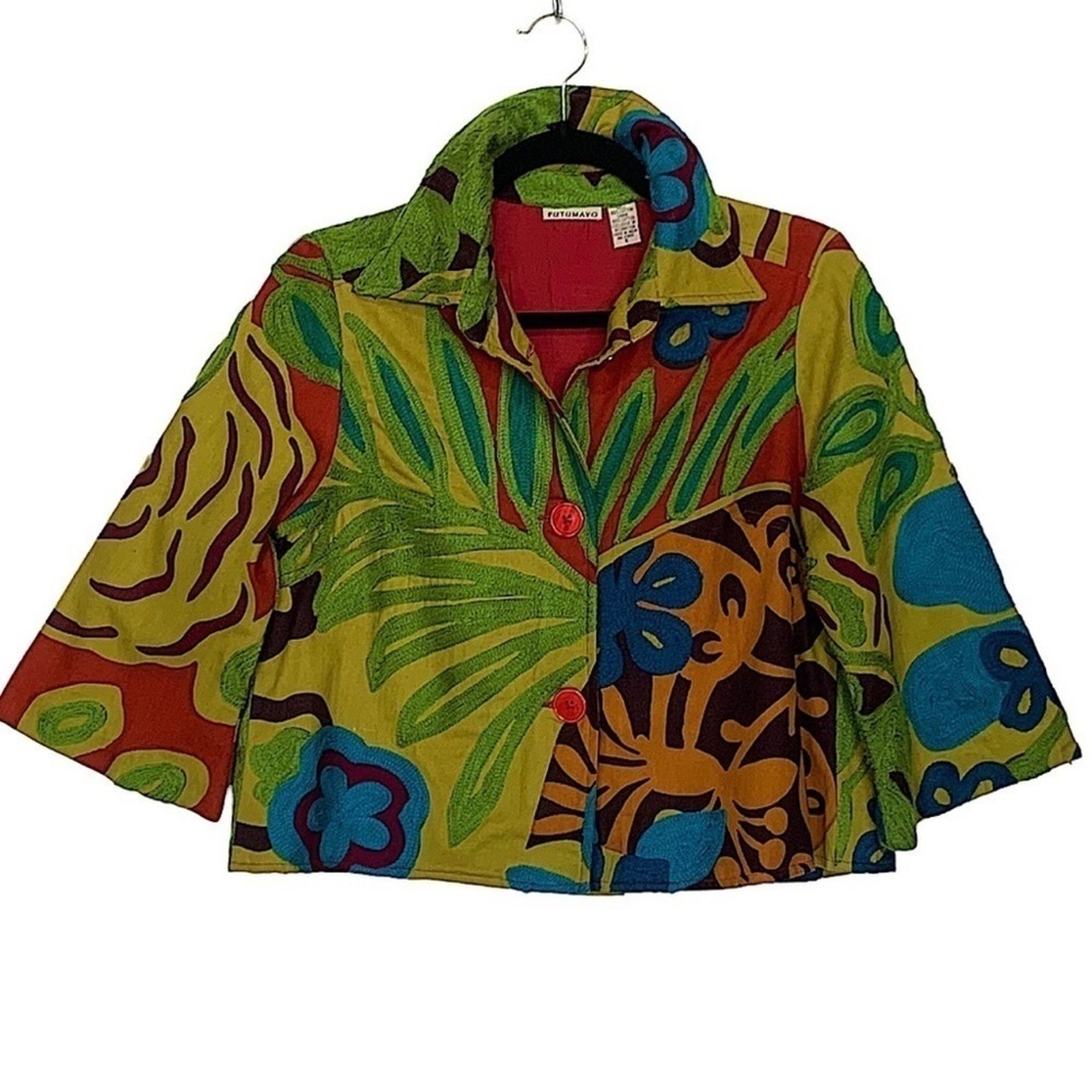 PUTUMAYO Crewel Work Cropped Jacket Size Small Art to Wear